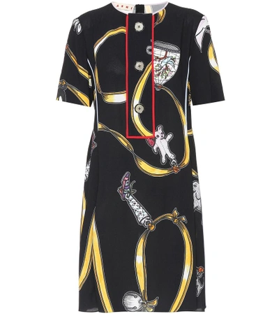 Shop Marni Printed Crêpe Dress In Black