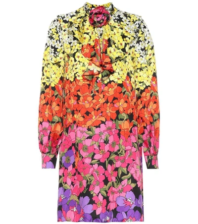 Shop Gucci Floral-printed Silk Dress In Multicoloured