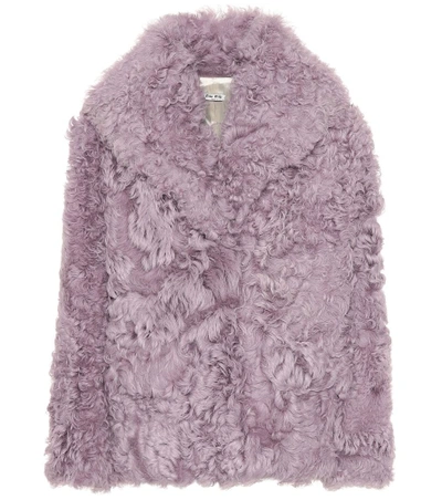 Shop Miu Miu Fur Coat In Purple