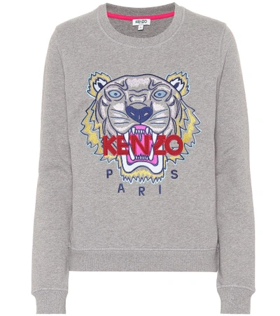 Shop Kenzo Tiger Logo Cotton Sweatshirt In Grey