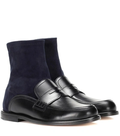 Shop Loewe Leather And Suede Sock Boots In Black
