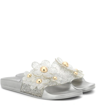 Shop Marc Jacobs Daisy Slides In Silver