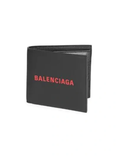 Shop Balenciaga Leather Logo Wallet In Black Red