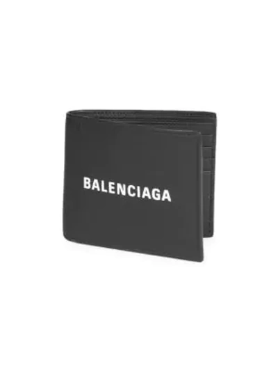 Shop Balenciaga Men's Leather Logo Wallet In Black White