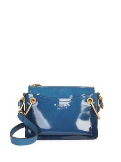 Shop Chloé Small Roy Gusset Glossy Leather Bag In Vinyl Blue
