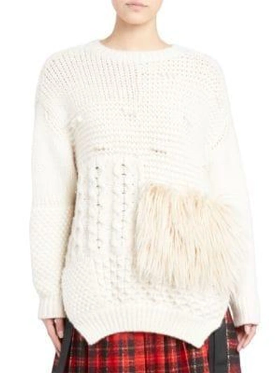 Shop Simone Rocha Faux Fur Trimmed Cabled Sweater In Cream