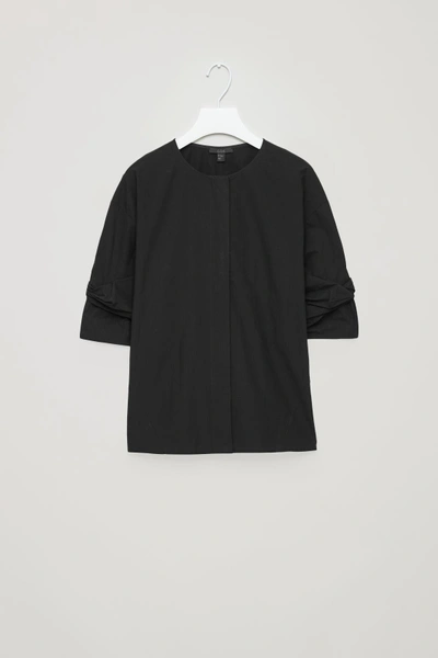 Shop Cos Knot-detailed Poplin Blouse In Black