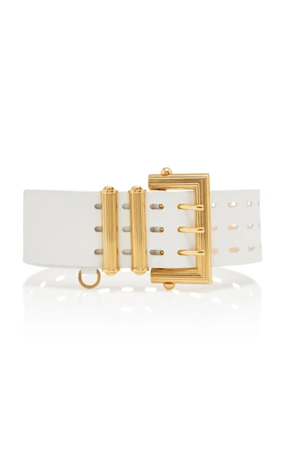 Shop Versace Wide Square Buckle Belt  In White