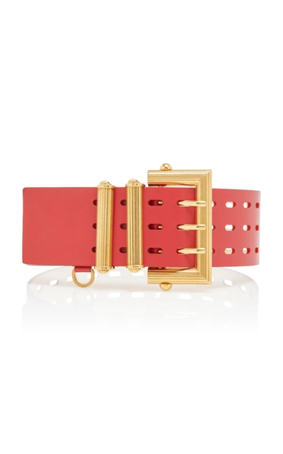 Shop Versace Wide Square Buckle Belt  In Red