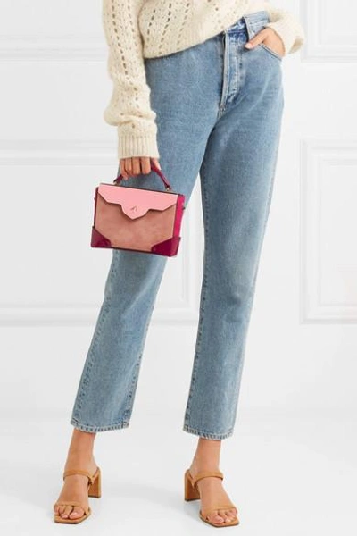 Shop Manu Atelier Bold Color-block Suede And Leather Shoulder Bag In Pink