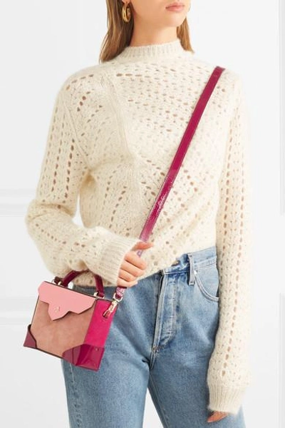 Shop Manu Atelier Bold Color-block Suede And Leather Shoulder Bag In Pink