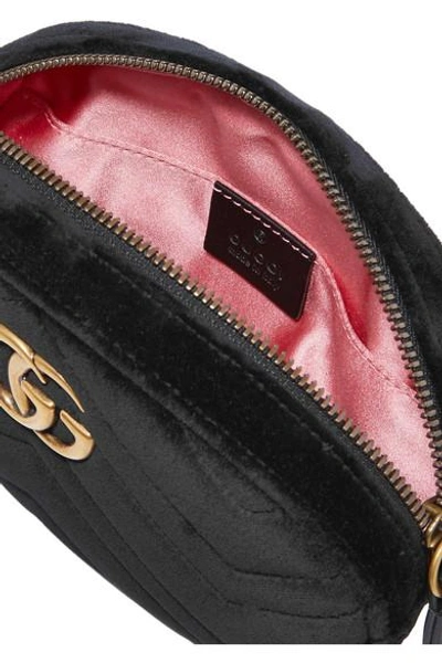 Shop Gucci Gg Marmont Quilted Velvet Belt Bag In Black