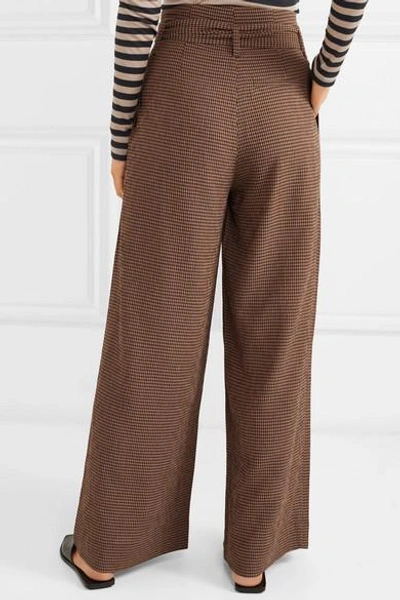 Shop Nanushka Nevada Gingham Woven Wide-leg Pants In Brown
