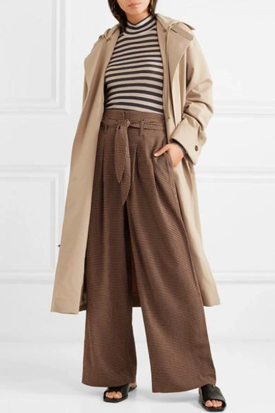 Shop Nanushka Nevada Gingham Woven Wide-leg Pants In Brown