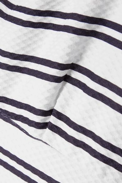 Shop Heidi Klein Bequia Scalloped Striped Stretch-pique Halterneck Swimsuit In White