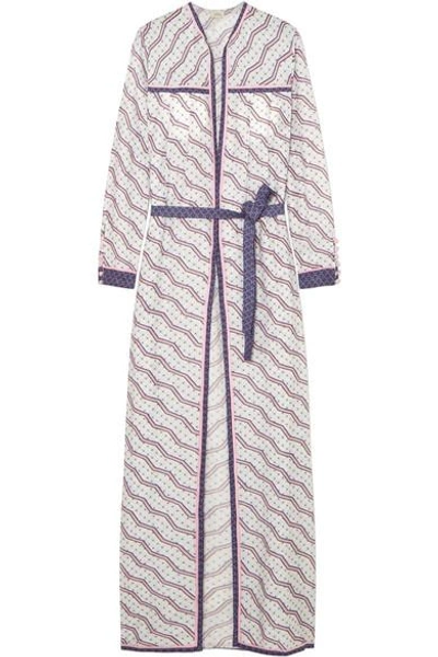 Shop Talitha Printed Silk And Cotton-blend Robe In Lilac