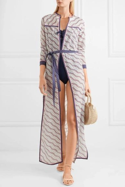 Shop Talitha Printed Silk And Cotton-blend Robe In Lilac