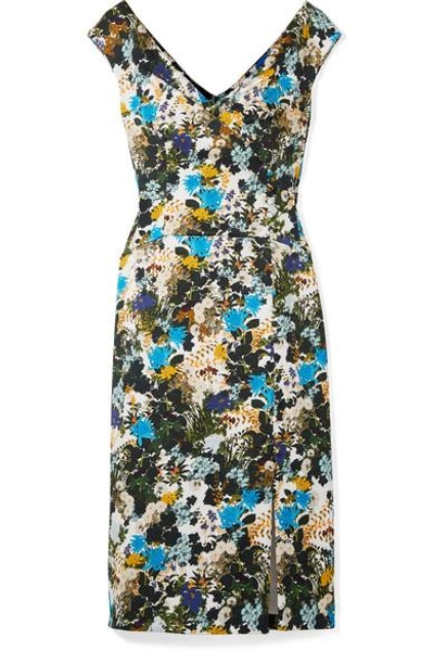 Shop Erdem Jyoti Floral-print Cotton-blend Jacquard Midi Dress In Blue