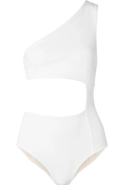 Shop Haight Monica One-shoulder Cutout Swimsuit In White