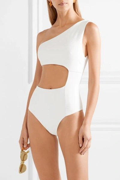 Shop Haight Monica One-shoulder Cutout Swimsuit In White