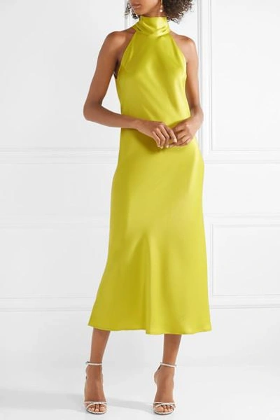 Shop Galvan Sienna Satin Midi Dress In Chartreuse