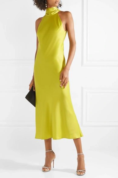 Shop Galvan Sienna Satin Midi Dress In Chartreuse