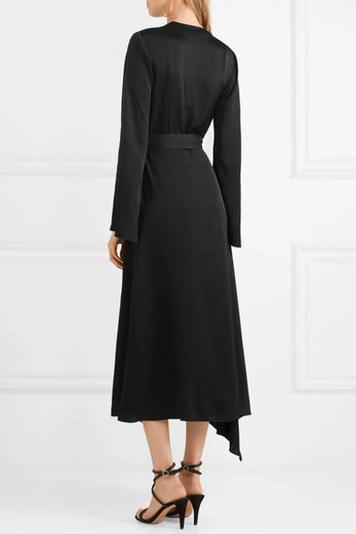 Shop Etro Wrap-effect Embellished Hammered-satin Dress In Black