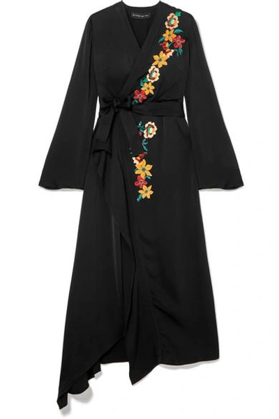 Shop Etro Wrap-effect Embellished Hammered-satin Dress In Black
