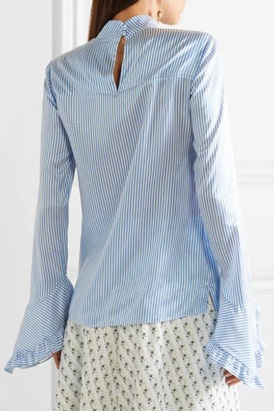 Shop Erdem Lindsay Ruffle-trimmed Striped Silk Blouse In Blue