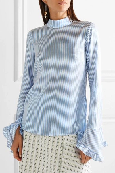 Shop Erdem Lindsay Ruffle-trimmed Striped Silk Blouse In Blue