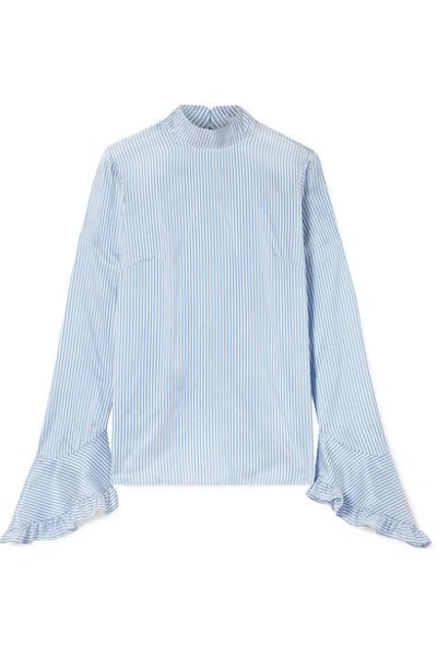 Shop Erdem Lindsay Ruffle-trimmed Striped Silk Blouse In Blue