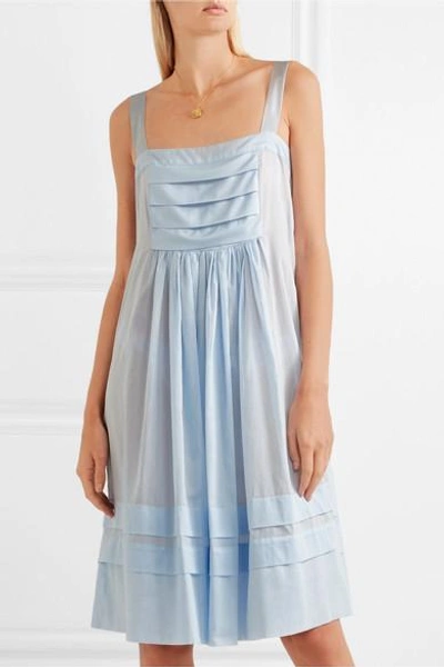 Shop Three Graces London Linton Pleated Cotton-voile Dress In Light Blue