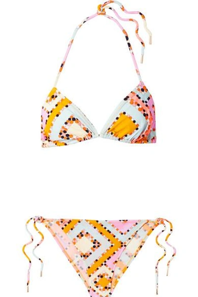 Shop Emilio Pucci Printed Triangle Bikini In Peach