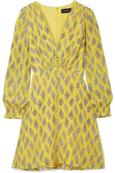 Shop Saloni Eve Printed Silk Crepe De Chine Mini Dress In Yellow