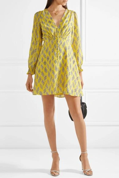 Shop Saloni Eve Printed Silk Crepe De Chine Mini Dress In Yellow