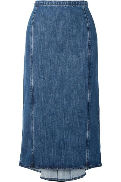 Shop Michael Kors Pleated Denim Midi Skirt In Blue