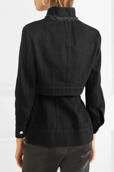 Shop Alexander Mcqueen Layered Grosgrain-trimmed Denim Jacket In Black