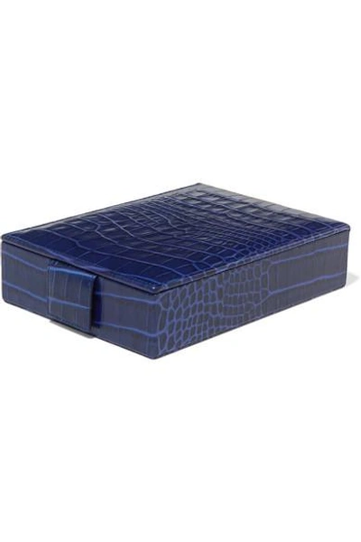 Shop Smythson Mara Croc-effect Leather Jewelry Box In Cobalt Blue