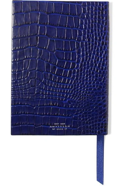 Shop Smythson Soho 2019 Croc-effect Leather Diary In Cobalt Blue
