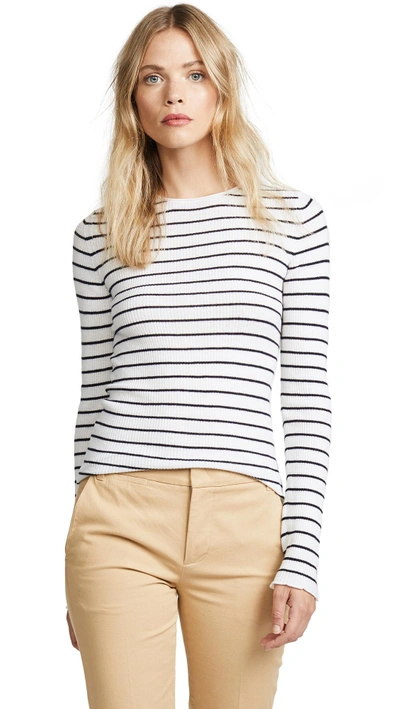 Shop Vince Stripe Ribbed Crew Sweater In Off White/coastal