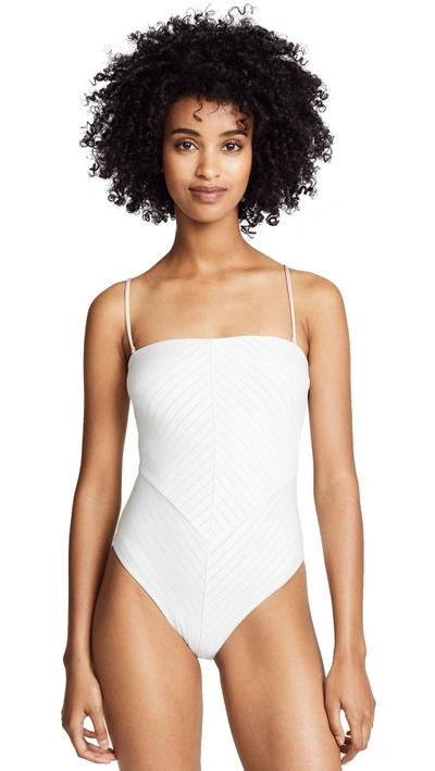 Shop Skin The Paola Maillot In Ivory Shadow Stripes