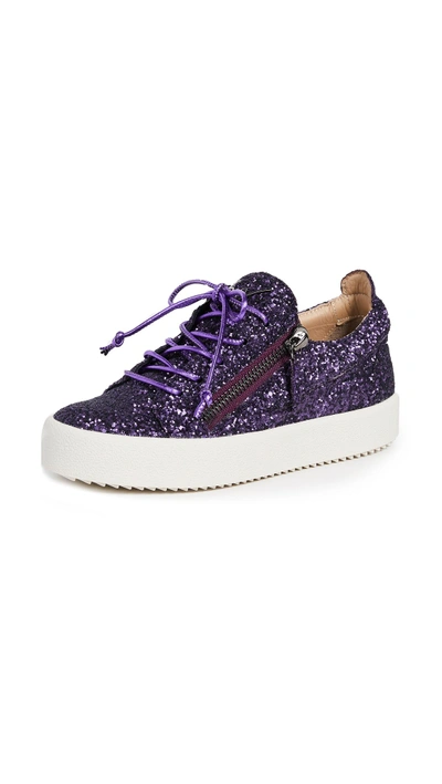 Shop Giuseppe Zanotti Side Zip Glitter Sneakers In Purple