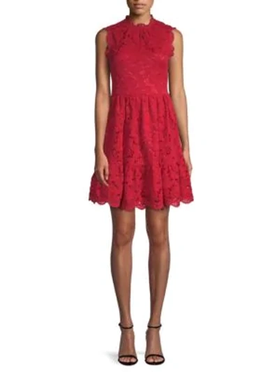 Shop Kate Spade Lace Fit-and-flare Dress In Ling On Berry