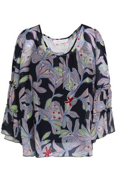Shop See By Chloé Floral-print Silk Crepe De Chine Top In Lilac