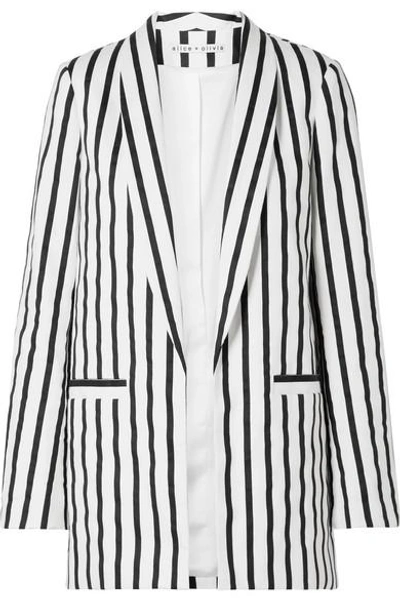 Shop Alice And Olivia Kylie Striped Cotton-blend Twill Blazer In Black