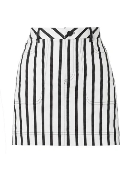 Shop Alice And Olivia Gail Striped Cotton-blend Twill Mini Skirt In Black