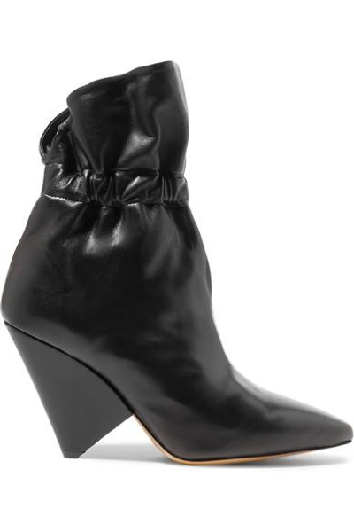 Shop Isabel Marant Lileas Ruched Leather Ankle Boots In Black