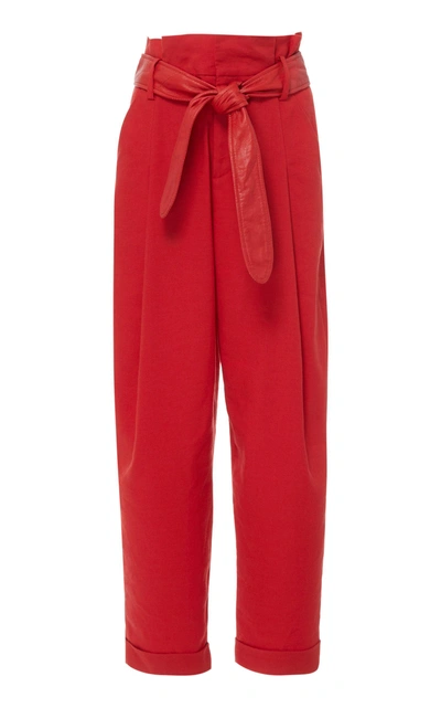 Shop Marissa Webb Anders Linen Pant With Leather Belt In Red