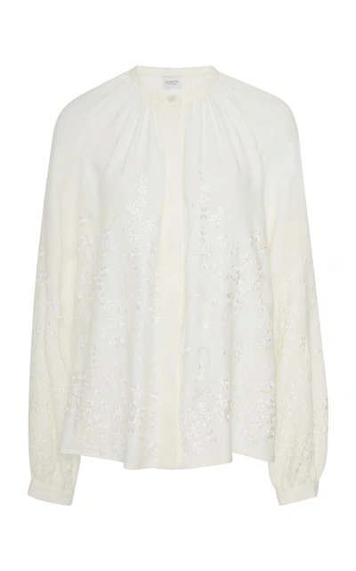 Shop Giambattista Valli Eyelet Long Sleeve Blouse In White