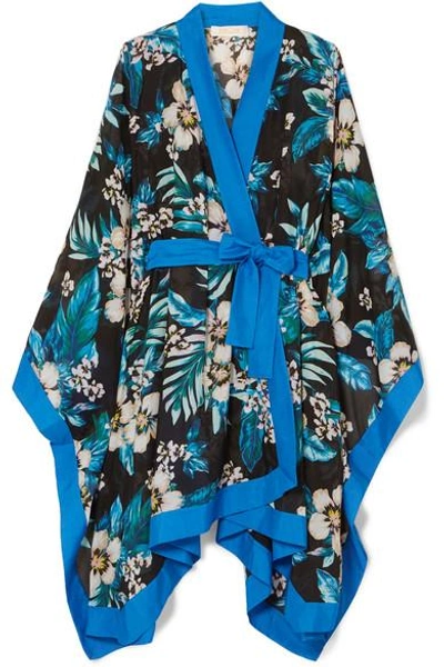 Shop Diane Von Furstenberg Floral-print Cotton And Silk-blend Kimono In Black